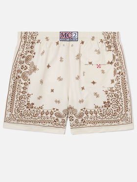Gustavia beige swim shorts with bandana print