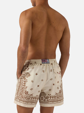 Gustavia beige swim shorts with bandana print