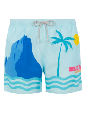 Costume mare lunghezza media Gustavia con stampa cartolina Ibiza