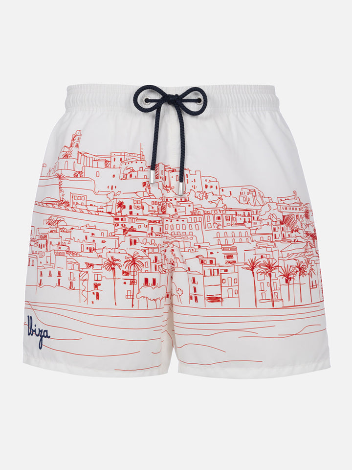 Mid-length Gustavia swim-shorts with Ibiza placed print - MC2 Saint Barth