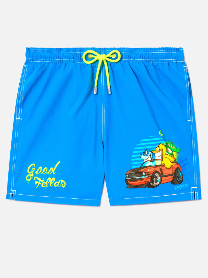 Gustavia grüne Cryptopuppets Good Fellas Swimshorts mit platziertem Print | Special Edition 