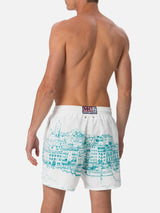 Man mid-length Gustavia swim-shorts with Cannes placed print