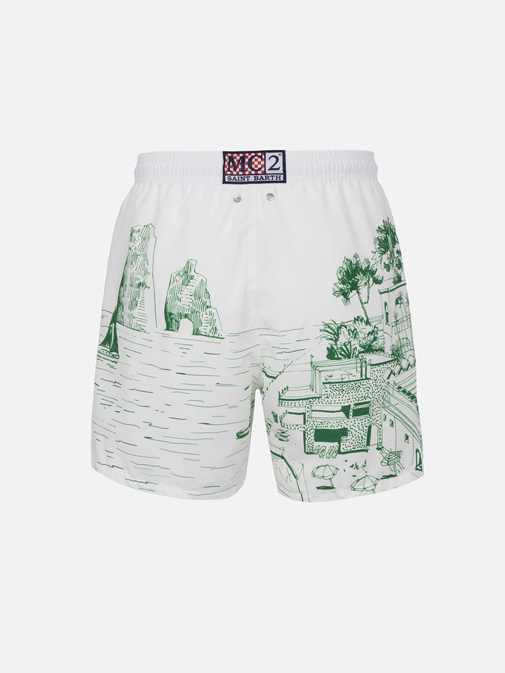 Mid-length Gustavia swim-shorts with Faraglioni placed print - MC2 Saint Barth