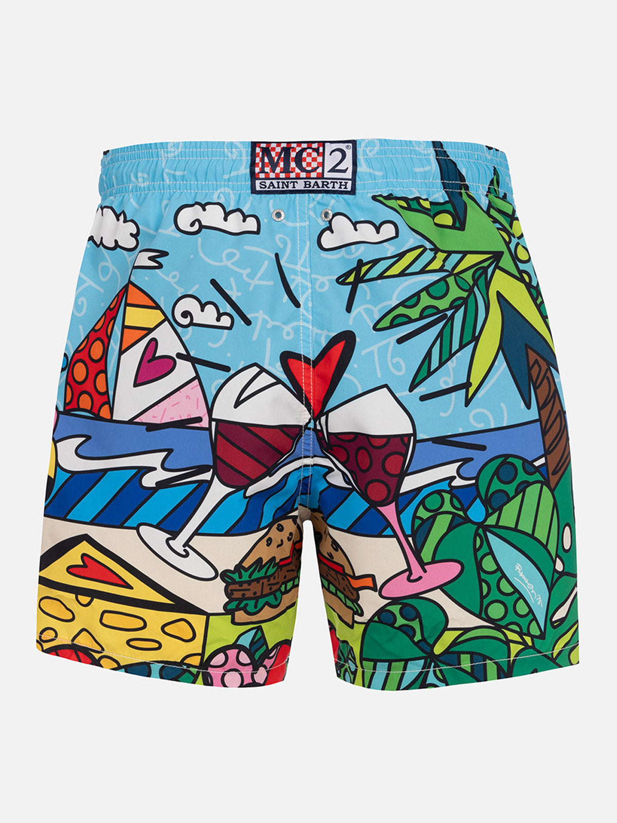 Man mid-length Gustavia swim-shorts with Britto design placed print  | ©BRITTO SPECIAL EDITION