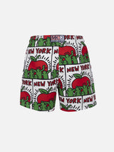 Mittellange Gustavia-Badeshorts für Herren mit platziertem Keith-Haring-Design| KEITH HARING SONDERAUSGABE