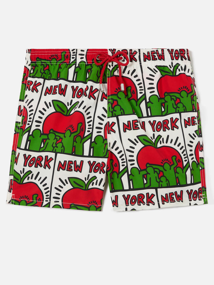 Mittellange Gustavia-Badeshorts für Herren mit platziertem Keith-Haring-Design| KEITH HARING SONDERAUSGABE