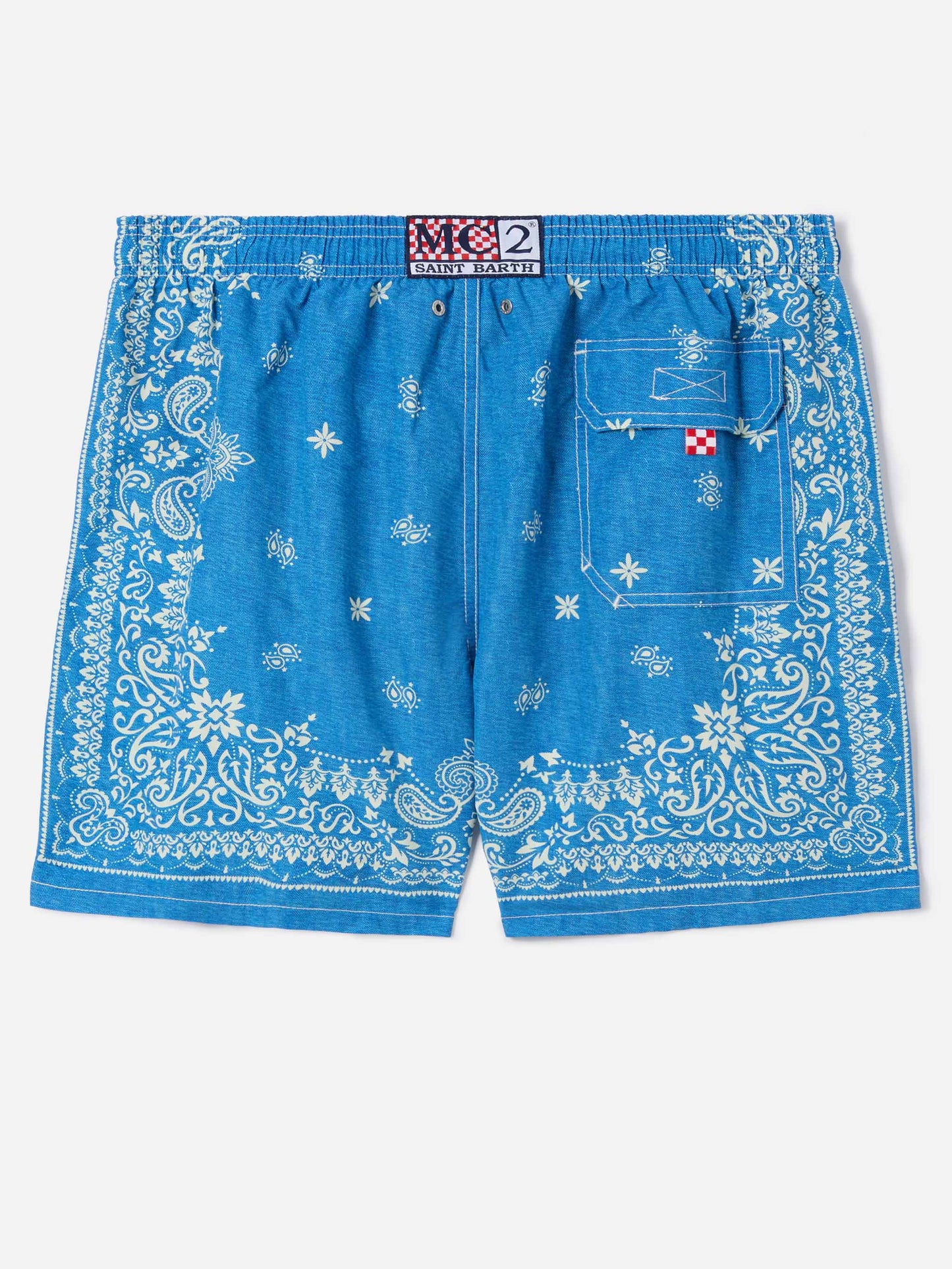 Gustavia blue swim shorts with bandana print