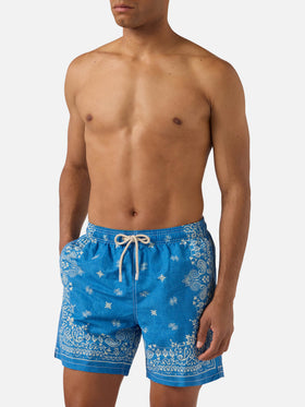 Gustavia blue swim shorts with bandana print