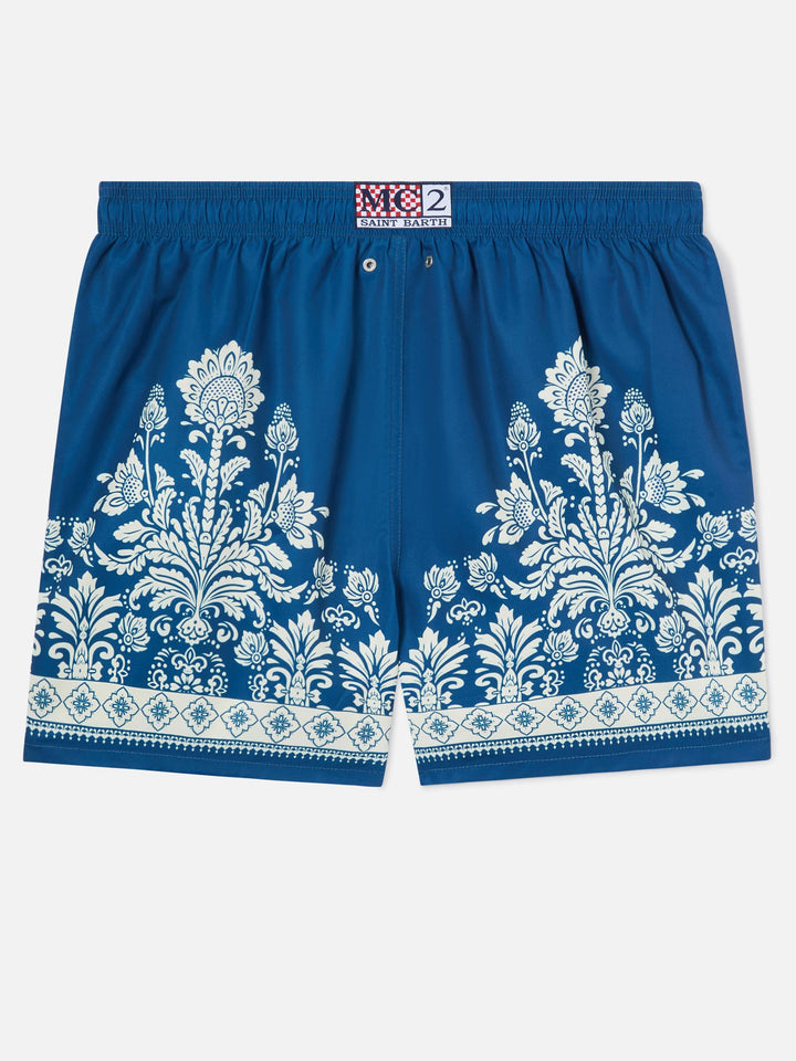 Short de bain bleu Gustavia à imprimé floral ornemental 