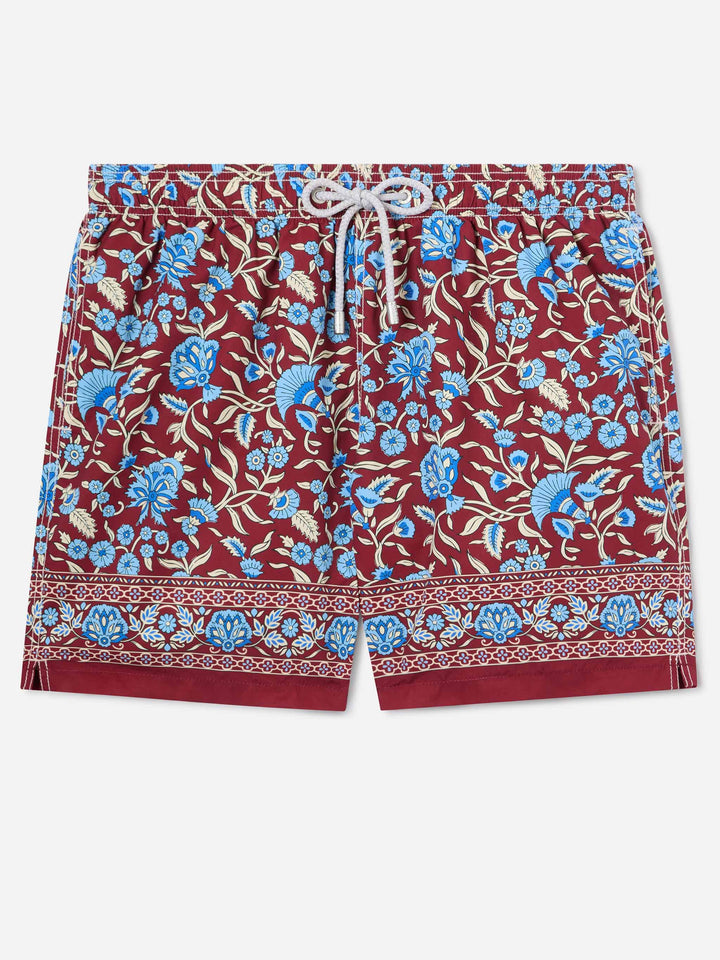 Short de bain Gustavia bordeaux à imprimé floral 