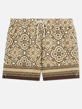 Gustavia Badeshorts mit ornamentalem, platziertem Print in Braun 