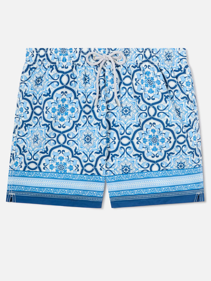 Short de bain Gustavia avec imprimé ornemental bleu placé 