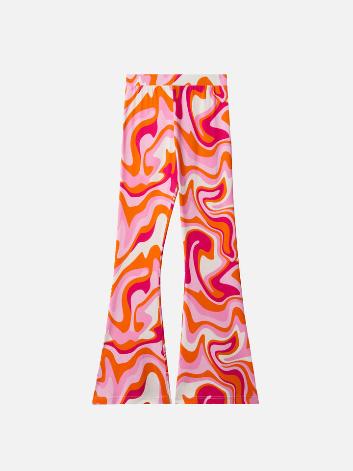 Flared pants Gwenda Jr with liquid shape print