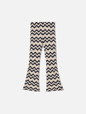 Pantalone Gwenda Jr in maglia raschel a onde blu e avorio