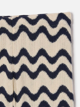 Pantalone Gwenda Jr in maglia raschel a onde blu e avorio