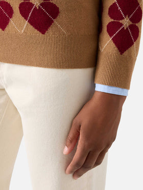 Punto Hadidy de mezcla de lana y cachemira con cuello polo, motivo argyle y corazones 