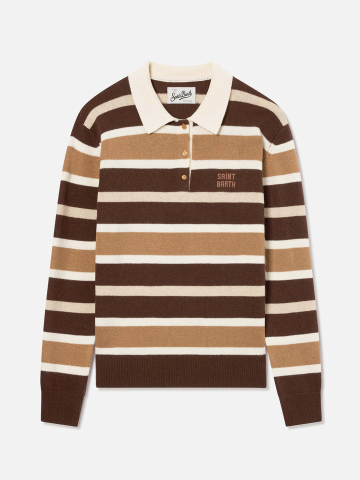 Hadidy wool and cashmere blend polo collar knit with multicolor stripes