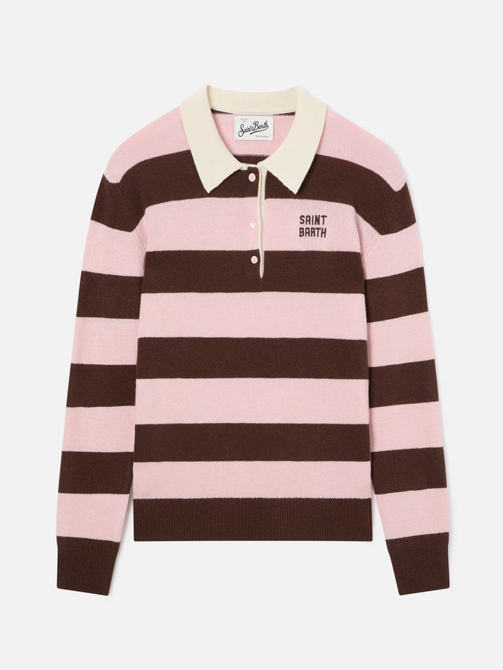 Polo en maille Pink Hadidy à col polo avec rayures 