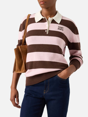 Polo in maglia rosa Hadidy con righe