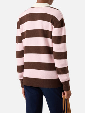 Polo in maglia rosa Hadidy con righe