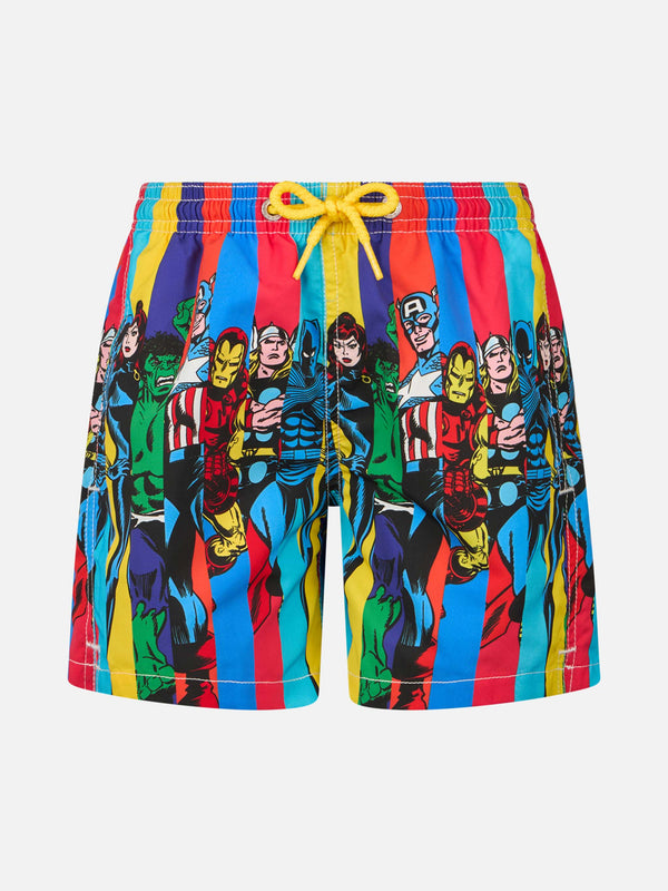 Mittellange Haiti-Badeshorts für Jungen mit platziertem Marvel-Superhelden-Aufdruck | MARVEL-SONDERAUSGABE