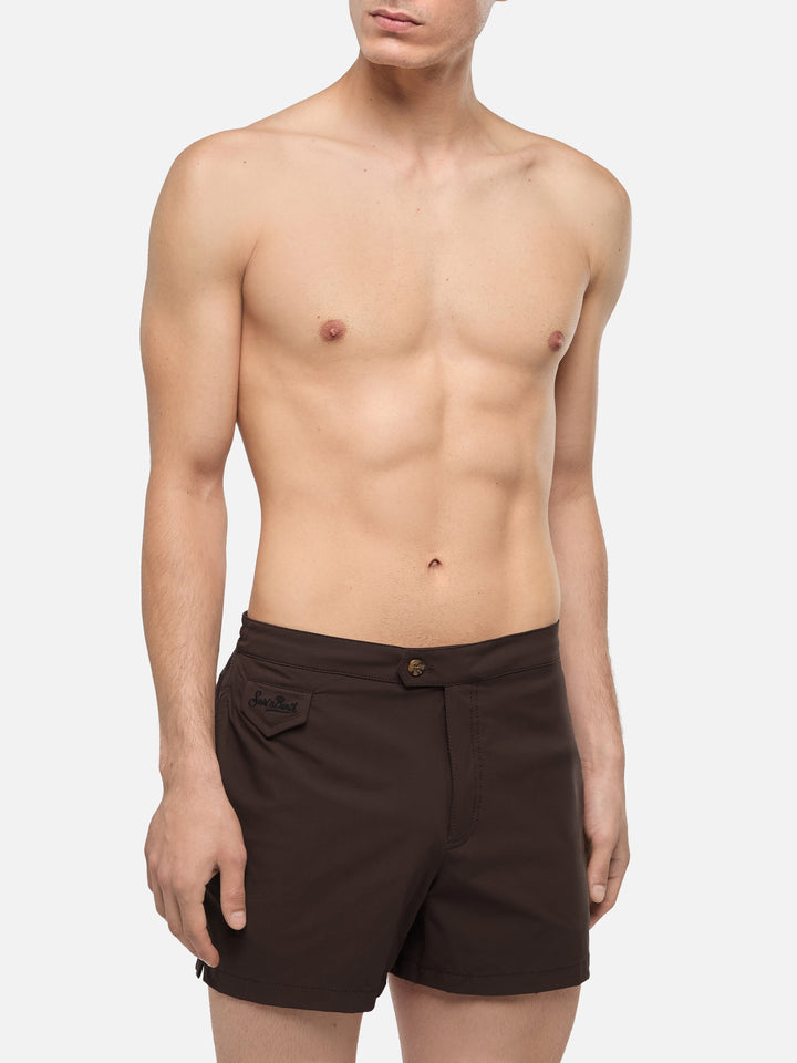 Harrys camel brown fitted cut swim shorts