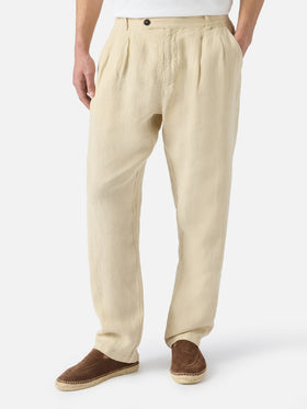 Pantalones largos Havier en beige de lino puro 