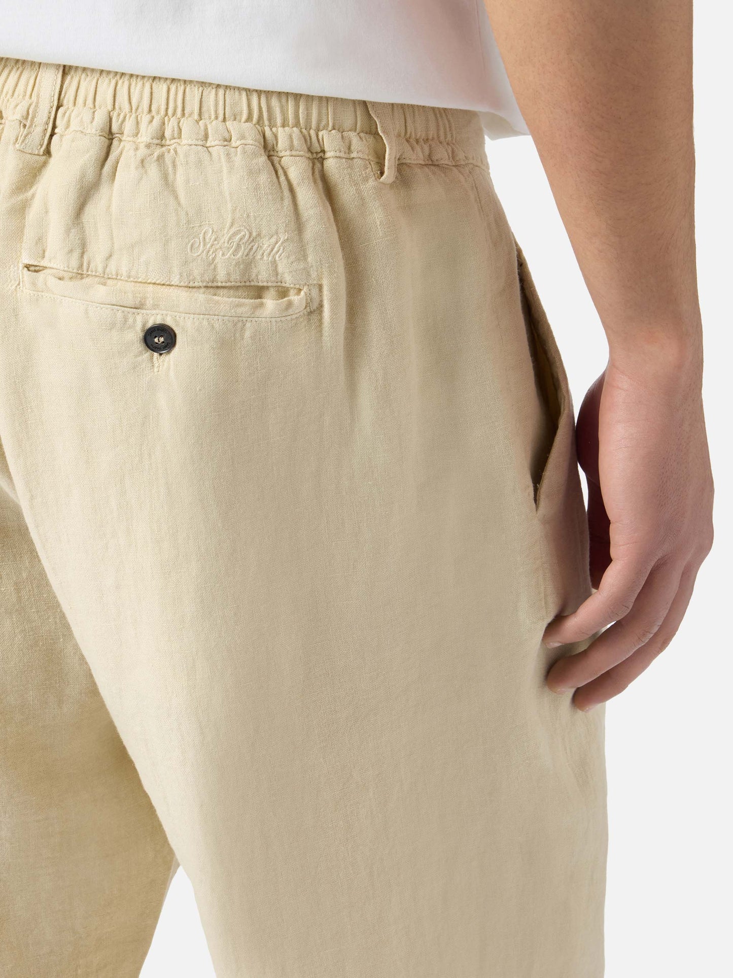 Pantalones largos Havier en beige de lino puro 