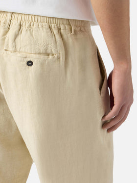 Pantalones largos Havier en beige de lino puro 