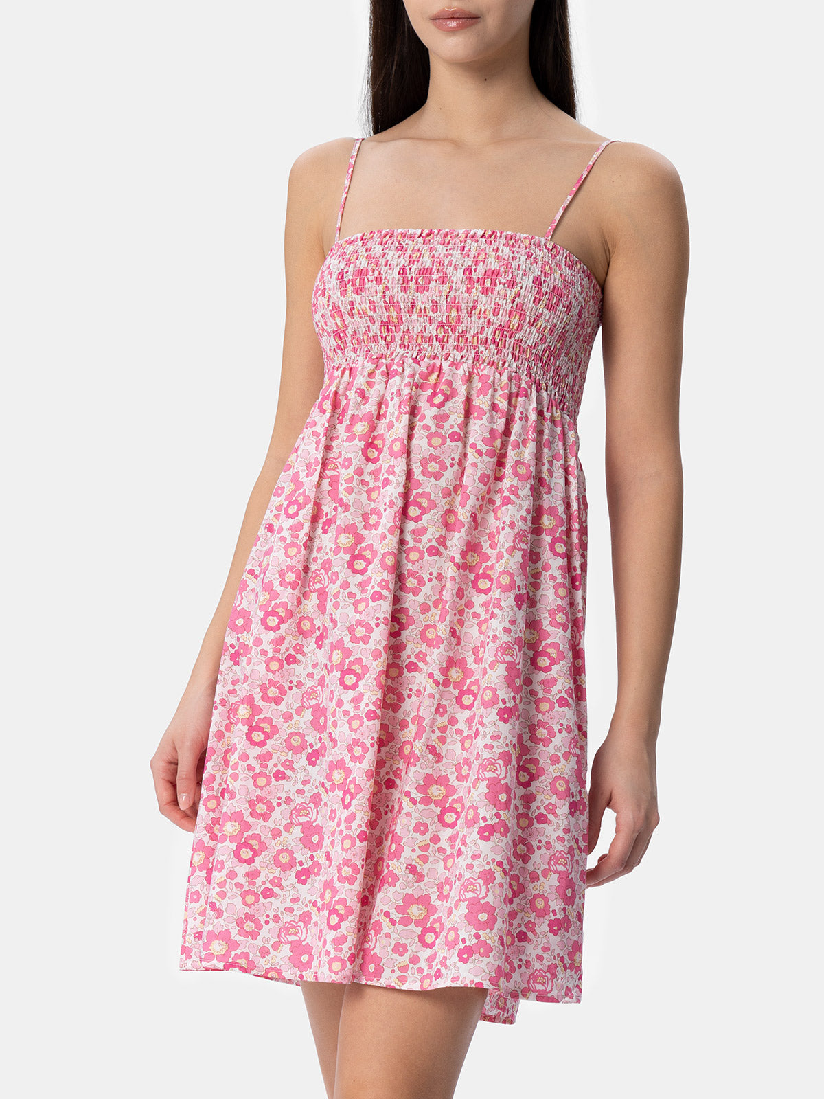 Woman Betsy cotton dress Hawa with smocked embroidery | MADE WITH LIBERTY FABRIC - MC2 Saint Barth