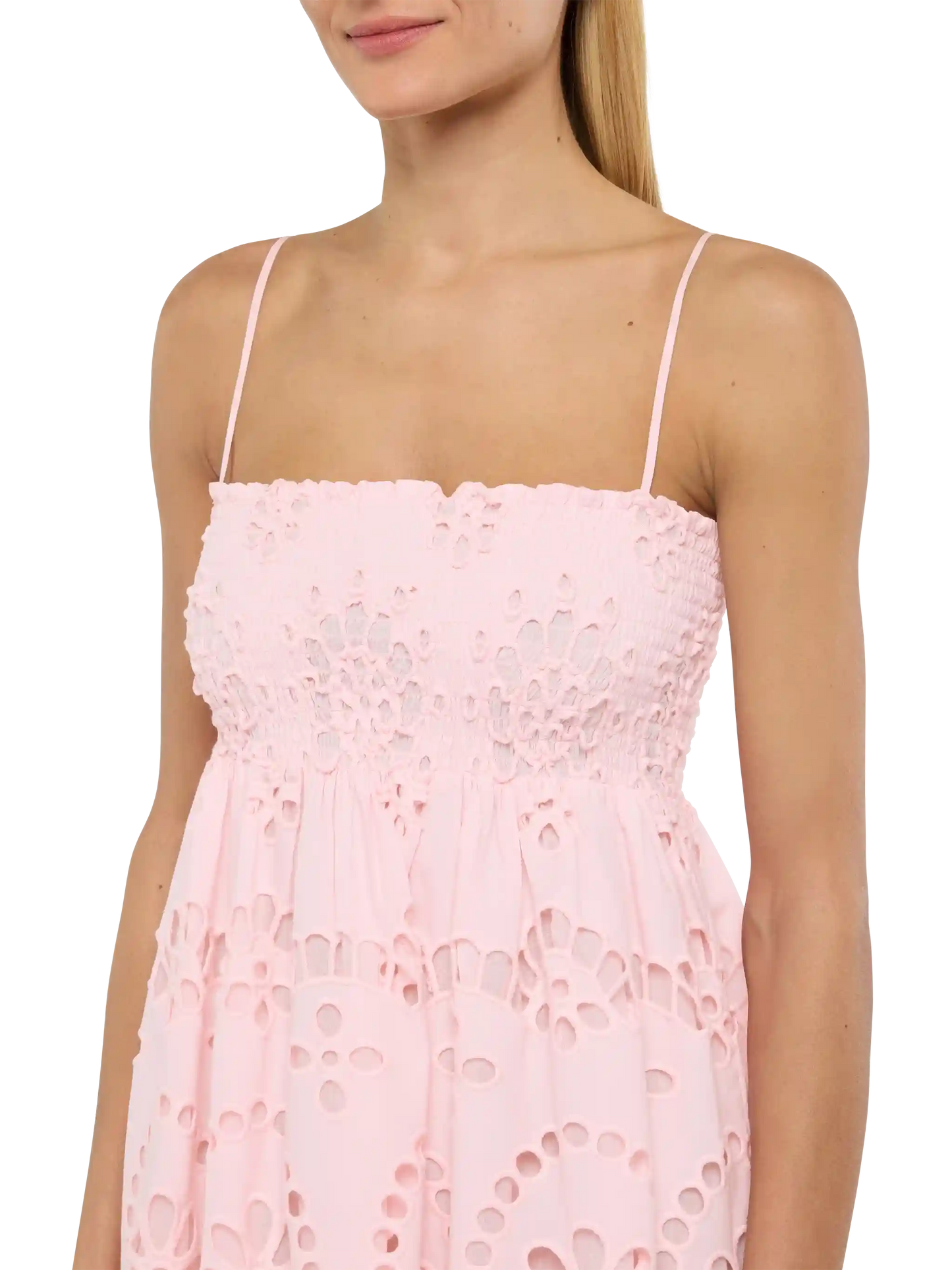 Hawa Sangallo lace dress with smocked embroidered bodice