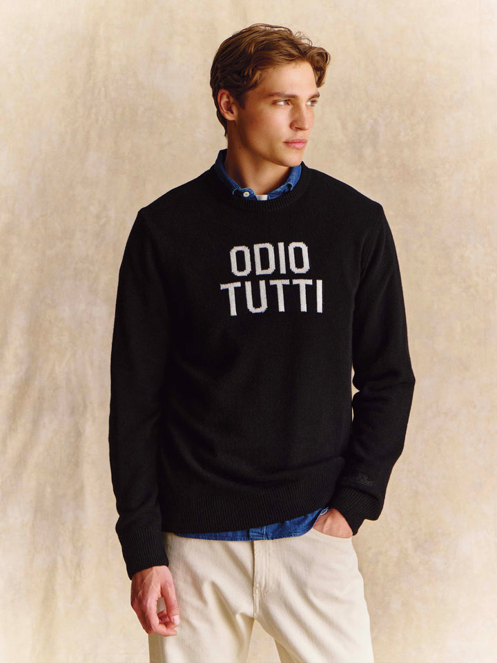 Black Heron crewneck knit with Odio Tutti intarsia
