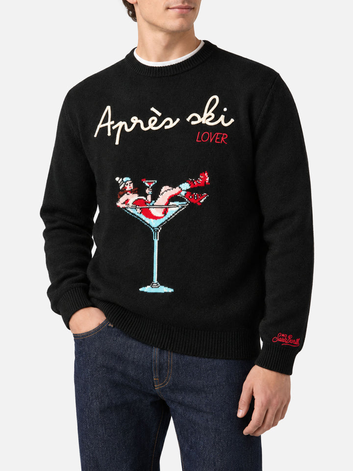Pull noir Heron avec broderie Apres ski lover 