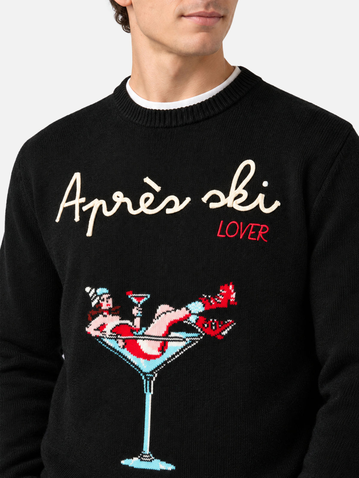Pull noir Heron avec broderie Apres ski lover 