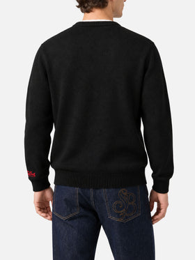 Pull noir Heron avec broderie Apres ski lover 