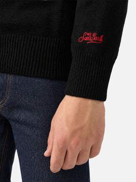 Pull noir Heron avec broderie Apres ski lover 