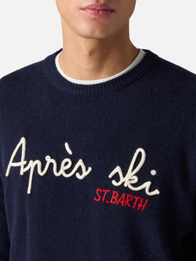 Navy blue crewneck Heron with Apres ski embroidery