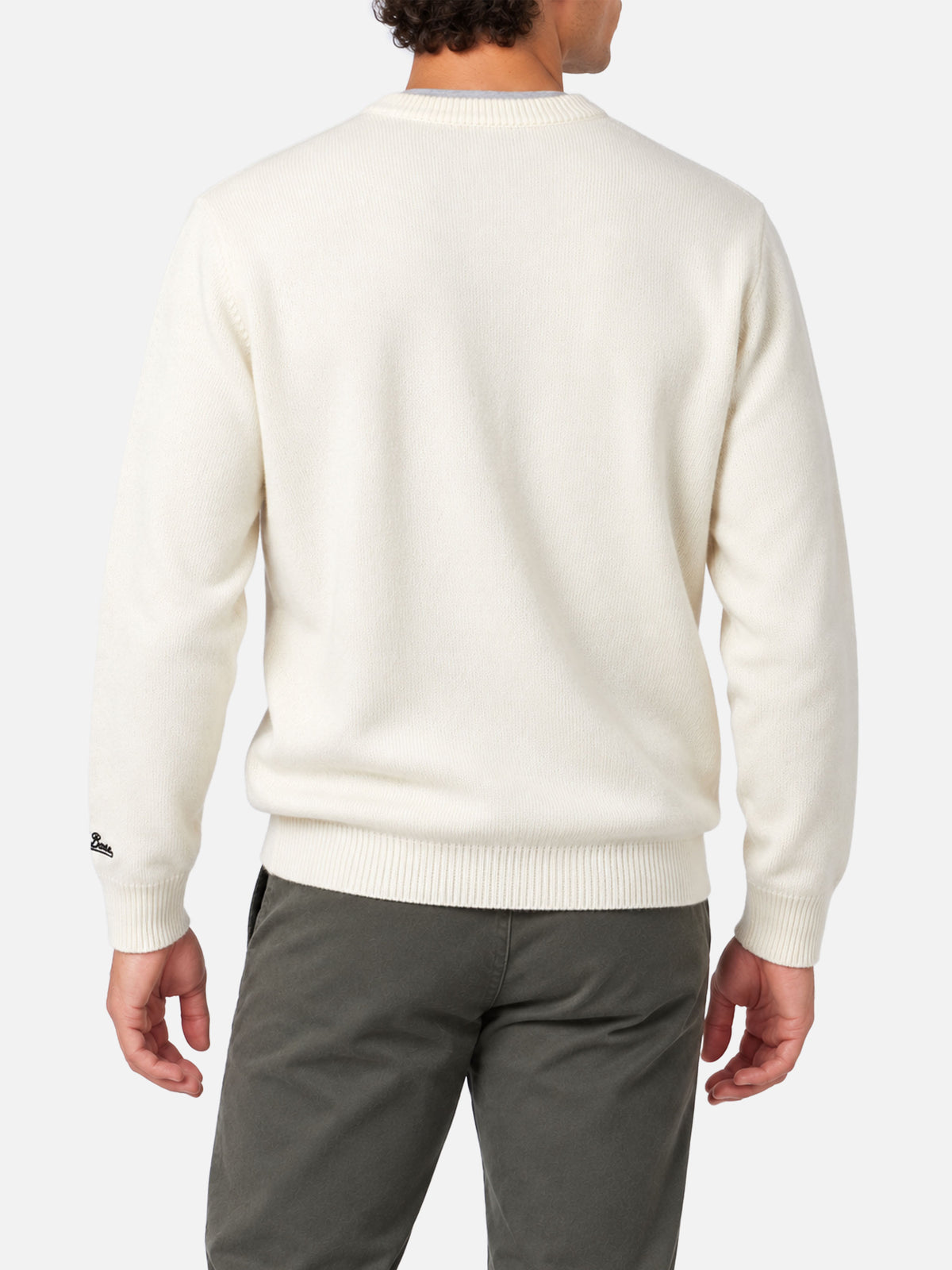 Grey Heron sweater with wolf jacquard and I hate summer embroidery