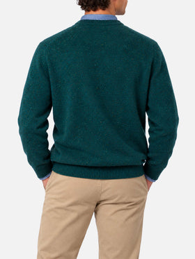 Maglione Heron verde scuro in misto lana donegal con jacquard basset hound