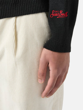 Schwarzer Heron-Pullover mit Rundhalsausschnitt und dem Jacquardmuster „Tequila life is a shot“