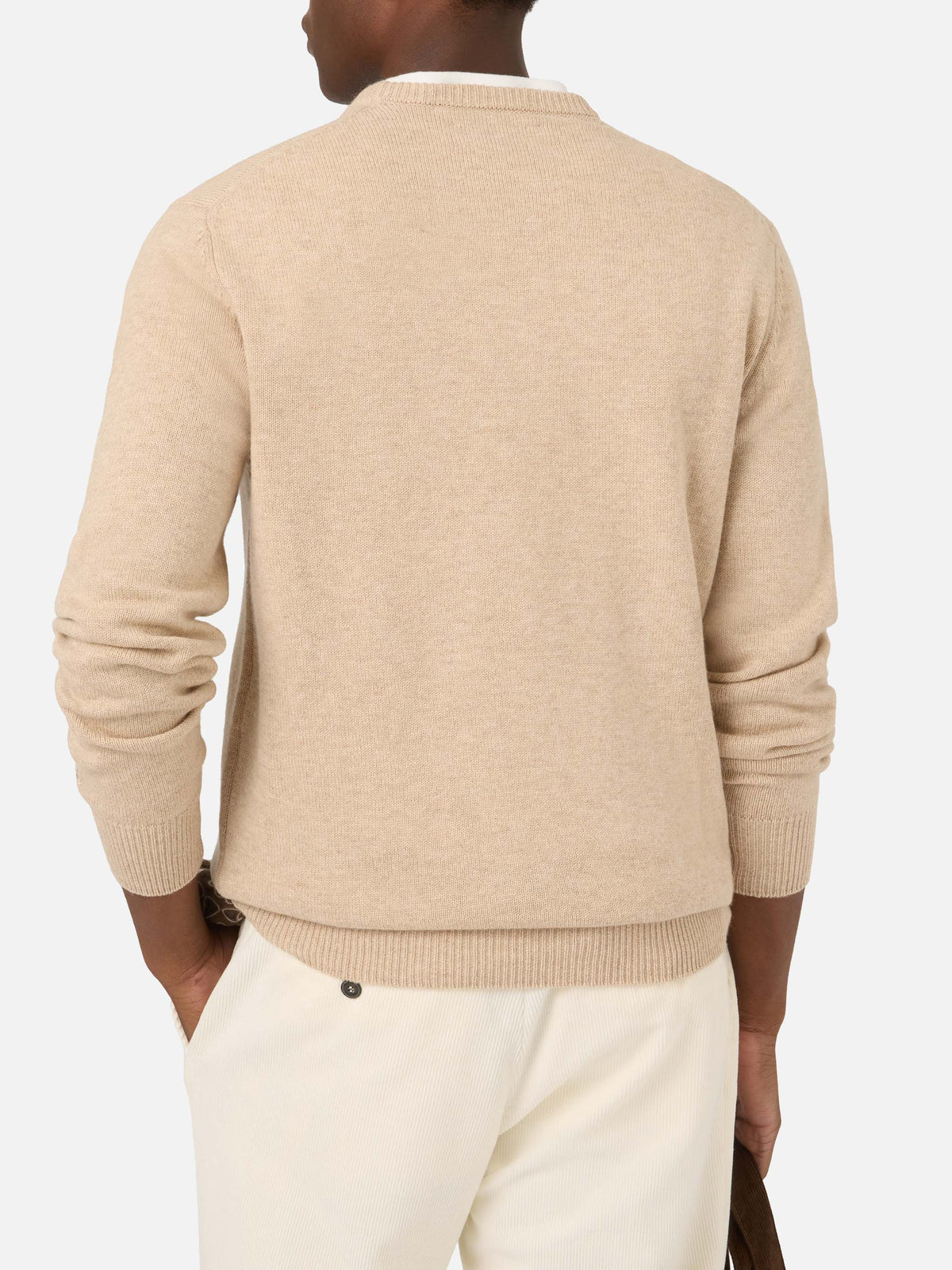 Jersey de punto beige de cuello redondo Heron con intarsia y bordado Vin Brulé 