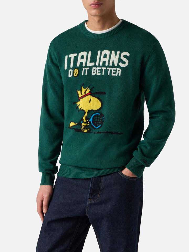 Grüner Heron-Pullover mit Woodstock-Jacquardmuster | PEANUTS-SONDEREDITION