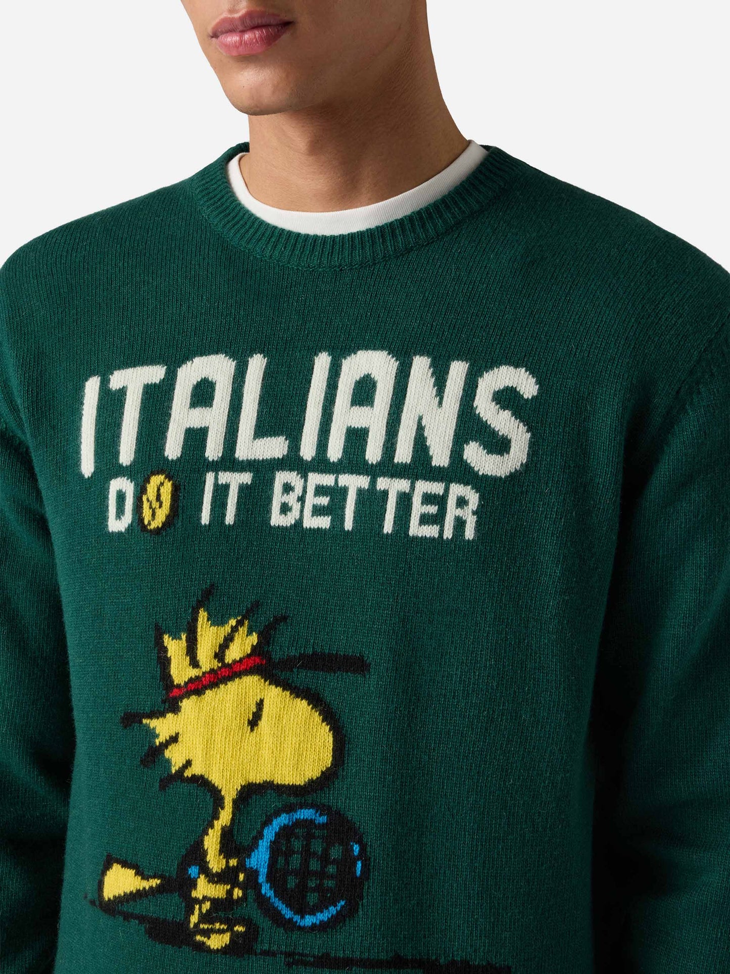 Green crewneck Heron with Woodstock jacquard | PEANUTS SPECIAL EDITION