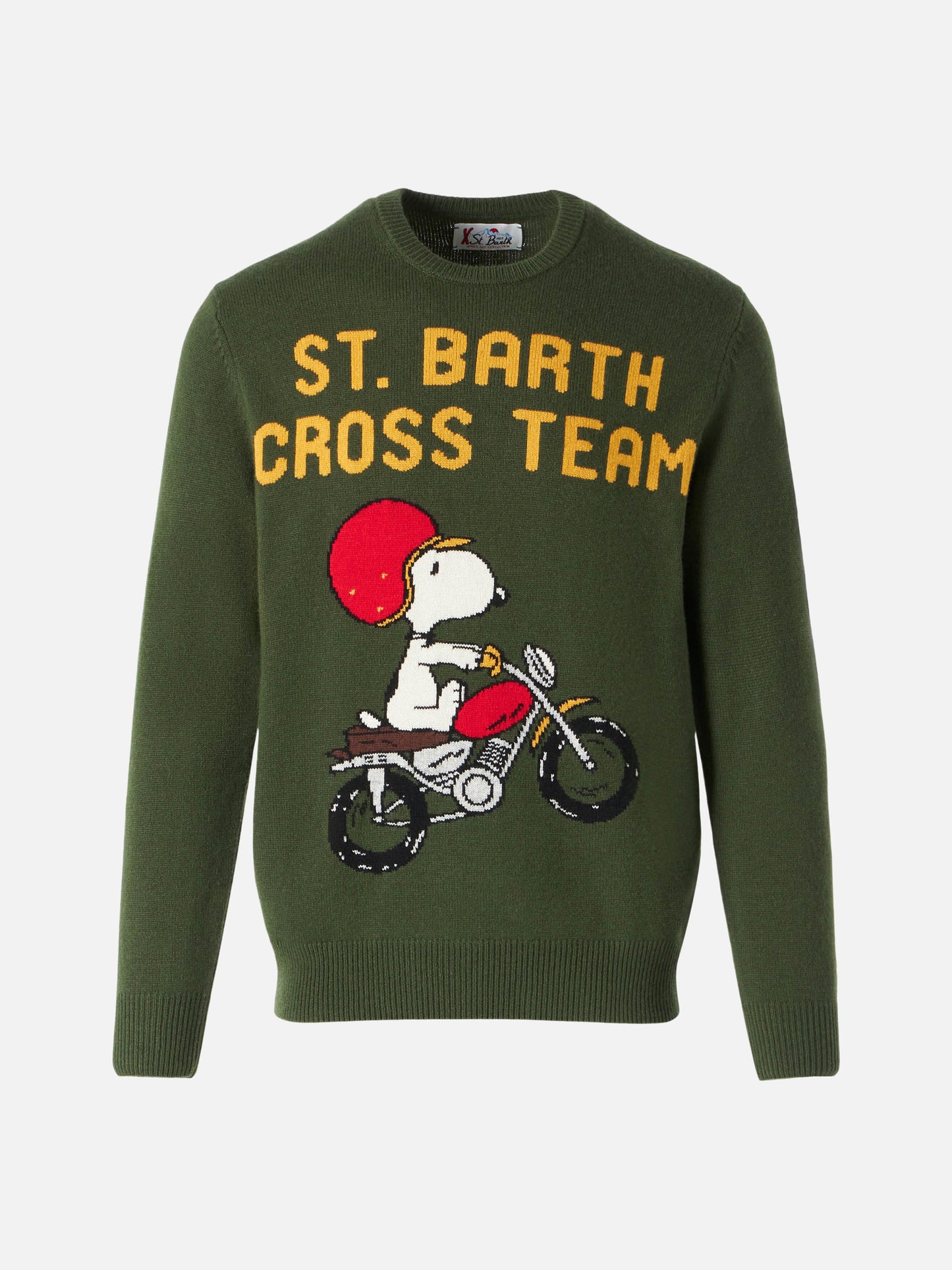 Maglione da uomo verde militare con stampa Snoopy | EDIZIONE SPECIALE PEANUTS™