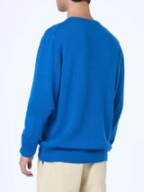 Man ski blue sweater Heron with Courma Apres ski embroidery