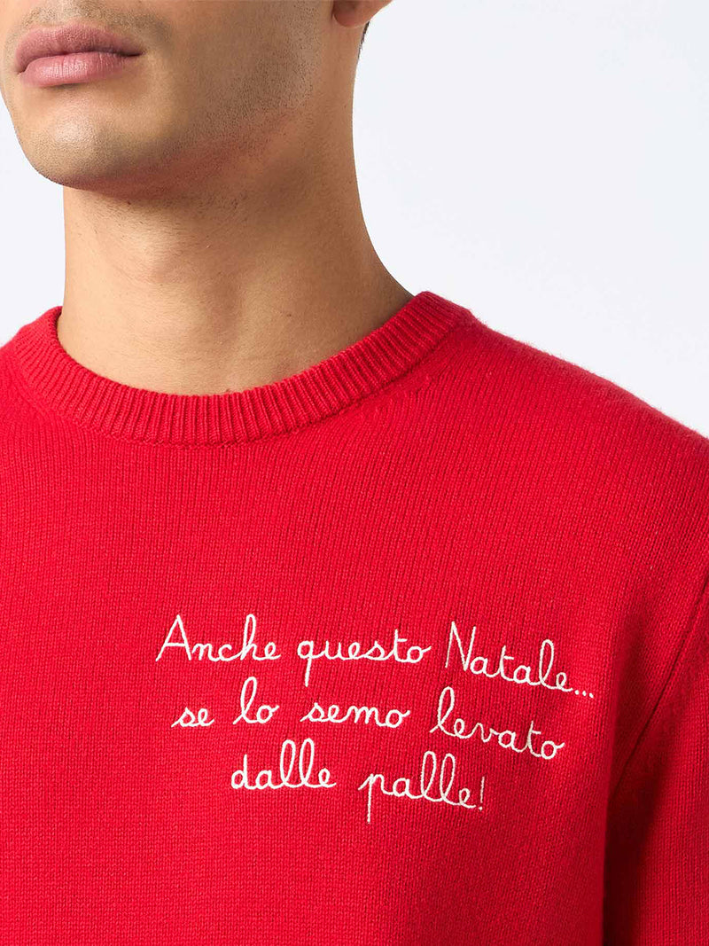 Roter Herrenpullover Heron mit Anche questo Natale... Stickerei | VACANZE DI NATALE SONDERAUSGABE