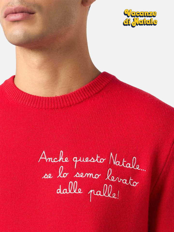 Roter Herrenpullover Heron mit Anche questo Natale... Stickerei | VACANZE DI NATALE SONDERAUSGABE
