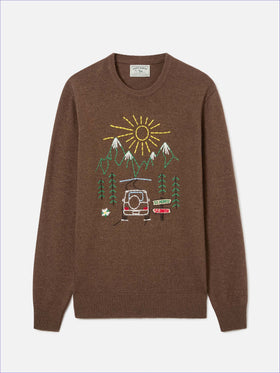 Maglia girocollo Heron marrone con ricamo St. Moritz