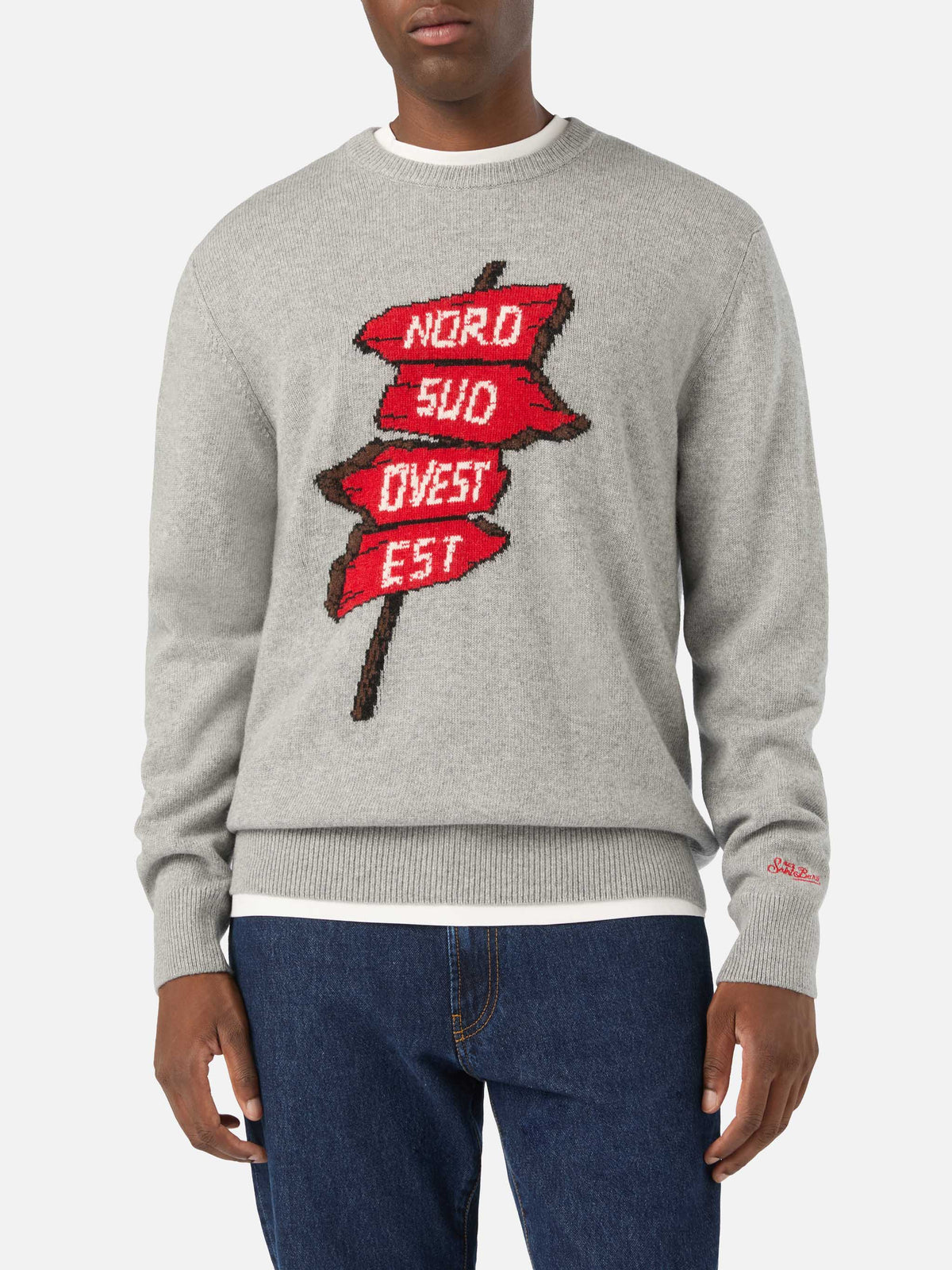 Pull col rond Grey Heron en maille avec intarsia Nord Sud Ovest Est | Special edition 