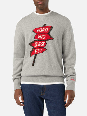 Pull col rond Grey Heron en maille avec intarsia Nord Sud Ovest Est | Special edition 